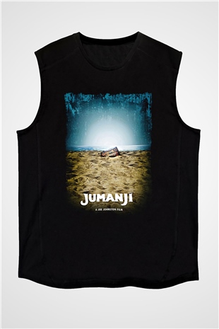 Jumanji Baskılı Unisex Siyah Kolsuz Tişört - Tshirt