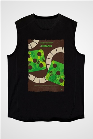 Jumanji Baskılı Unisex Siyah Kolsuz Tişört - Tshirt