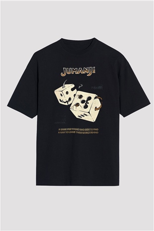 Jumanji Baskılı Unisex Siyah Oversize Tişört - Tshirt