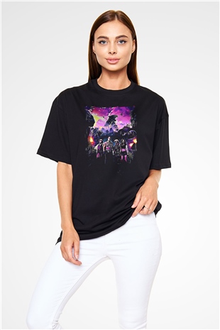 Jumanji Baskılı Unisex Siyah Oversize Tişört - Tshirt