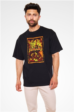 Jumanji Baskılı Unisex Siyah Oversize Tişört - Tshirt
