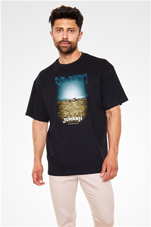 Jumanji Baskılı Unisex Siyah Oversize Tişört - Tshirt