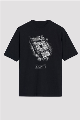 Jumanji Baskılı Unisex Siyah Oversize Tişört - Tshirt