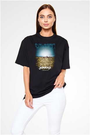 Jumanji Baskılı Unisex Siyah Oversize Tişört - Tshirt