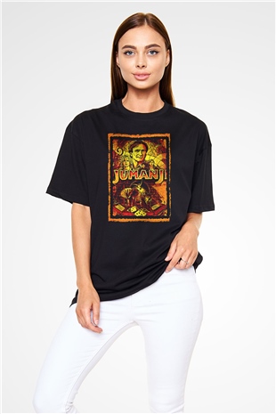 Jumanji Baskılı Unisex Siyah Oversize Tişört - Tshirt
