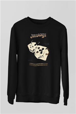Jumanji Baskılı Unisex Siyah Sweatshirt