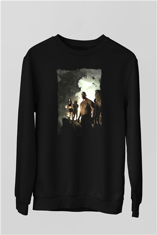 Jumanji Baskılı Unisex Siyah Sweatshirt