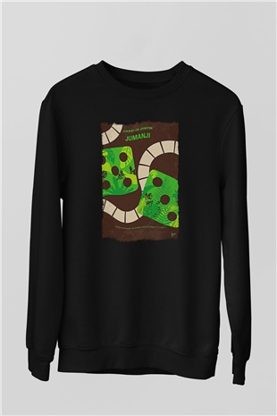 Jumanji Baskılı Unisex Siyah Sweatshirt