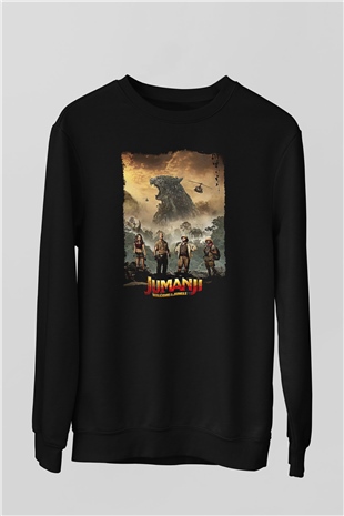 Jumanji Baskılı Unisex Siyah Sweatshirt