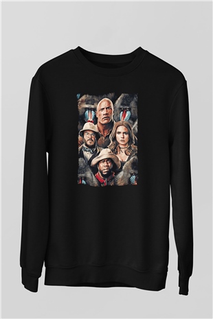 Jumanji Baskılı Unisex Siyah Sweatshirt