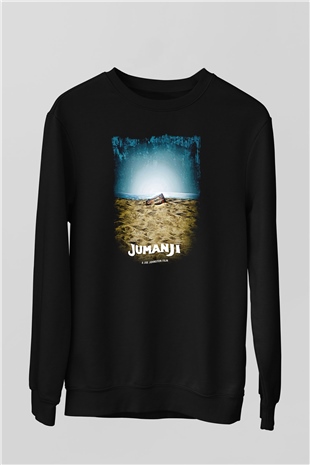 Jumanji Baskılı Unisex Siyah Sweatshirt