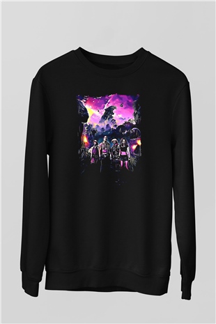 Jumanji Baskılı Unisex Siyah Sweatshirt