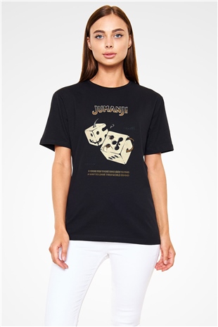 Jumanji Baskılı Unisex Siyah Tişört - Tshirt