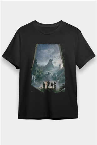 Jumanji Baskılı Unisex Siyah Tişört - Tshirt