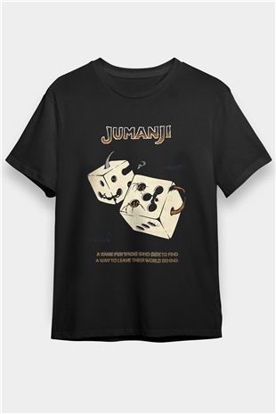 Jumanji Baskılı Unisex Siyah Tişört - Tshirt