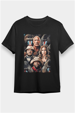 Jumanji Baskılı Unisex Siyah Tişört - Tshirt