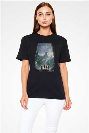 Jumanji Baskılı Unisex Siyah Tişört - Tshirt