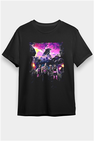 Jumanji Baskılı Unisex Siyah Tişört - Tshirt