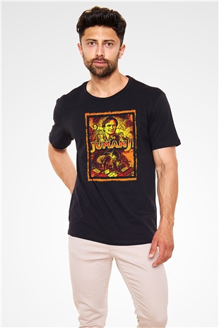 Jumanji Baskılı Unisex Siyah Tişört - Tshirt