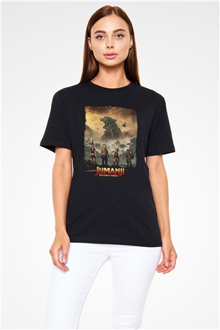 Jumanji Baskılı Unisex Siyah Tişört - Tshirt