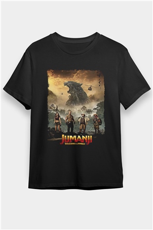Jumanji Baskılı Unisex Siyah Tişört - Tshirt