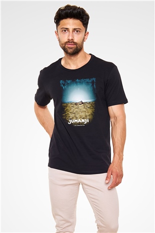 Jumanji Baskılı Unisex Siyah Tişört - Tshirt