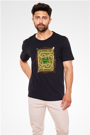 Jumanji Baskılı Unisex Siyah Tişört - Tshirt