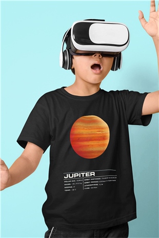 Jüpiter Baskılı Siyah Unisex Çocuk Tişört