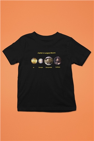 Jüpiter Baskılı Siyah Unisex Çocuk Tişört