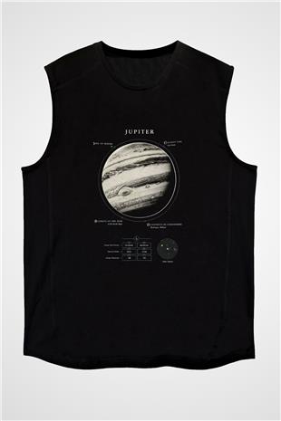 Jüpiter Fiziksel Özellikleri Baskılı Unisex Kolsuz Siyah Tişört - Tshirt
