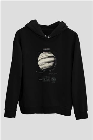 Jüpiter Fiziksel Özellikleri Baskılı Unisex Siyah Hoodie