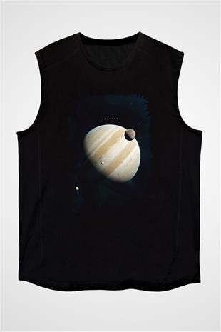 Jüpiter Fotoğraf Baskılı Unisex Kolsuz Siyah Tişört - Tshirt