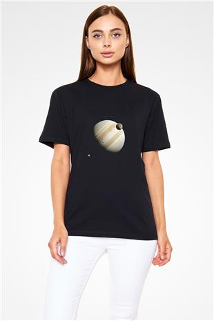 Jüpiter Fotoğraf Baskılı Unisex Siyah Tişört - Tshirt