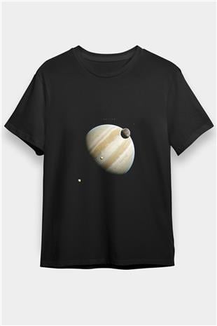 Jüpiter Fotoğraf Baskılı Unisex Siyah Tişört - Tshirt