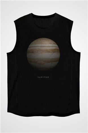 Jüpiter Gezegeni Baskılı Unisex Kolsuz Siyah Tişört - Tshirt