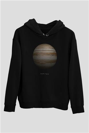 Jüpiter Gezegeni Baskılı Unisex Siyah Hoodie