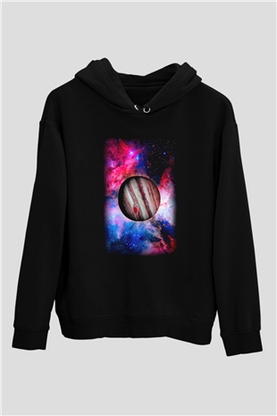 Jüpiter Siyah Unisex Kapüşonlu Sweatshirt