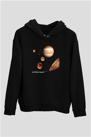 Jüpiter Siyah Unisex Kapüşonlu Sweatshirt