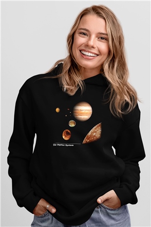 Jüpiter Siyah Unisex Kapüşonlu Sweatshirt