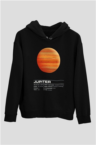 Jüpiter Siyah Unisex Kapüşonlu Sweatshirt
