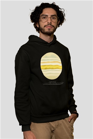 Jüpiter Siyah Unisex Kapüşonlu Sweatshirt
