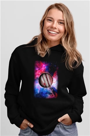 Jüpiter Siyah Unisex Kapüşonlu Sweatshirt