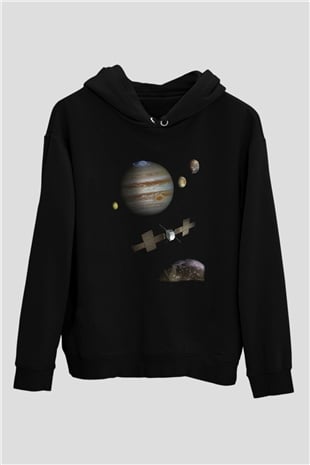 Jüpiter Siyah Unisex Kapüşonlu Sweatshirt