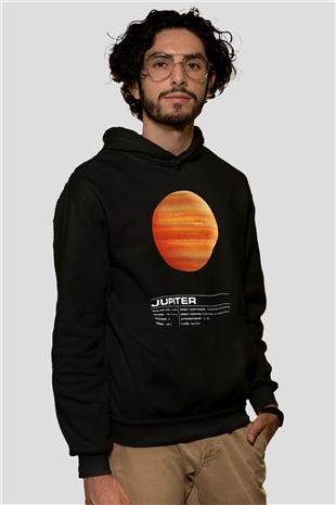 Jüpiter Siyah Unisex Kapüşonlu Sweatshirt