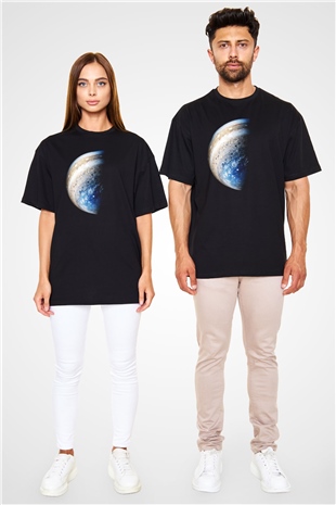 Jüpiter Siyah Unisex Oversize Tişört T-Shirt
