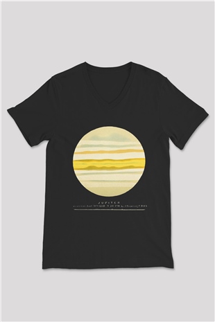 Jüpiter Siyah Unisex V Yaka Tişört T-Shirt