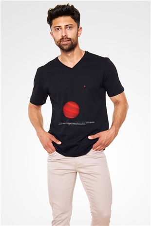 Jüpiter Siyah Unisex V Yaka Tişört T-Shirt