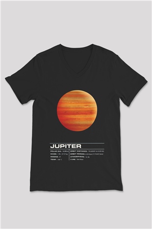 Jüpiter Siyah Unisex V Yaka Tişört T-Shirt