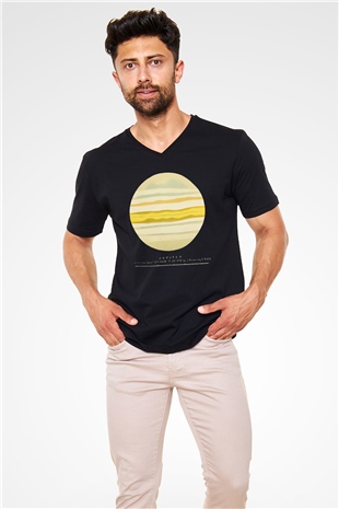 Jüpiter Siyah Unisex V Yaka Tişört T-Shirt