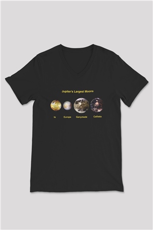 Jüpiter Siyah Unisex V Yaka Tişört T-Shirt